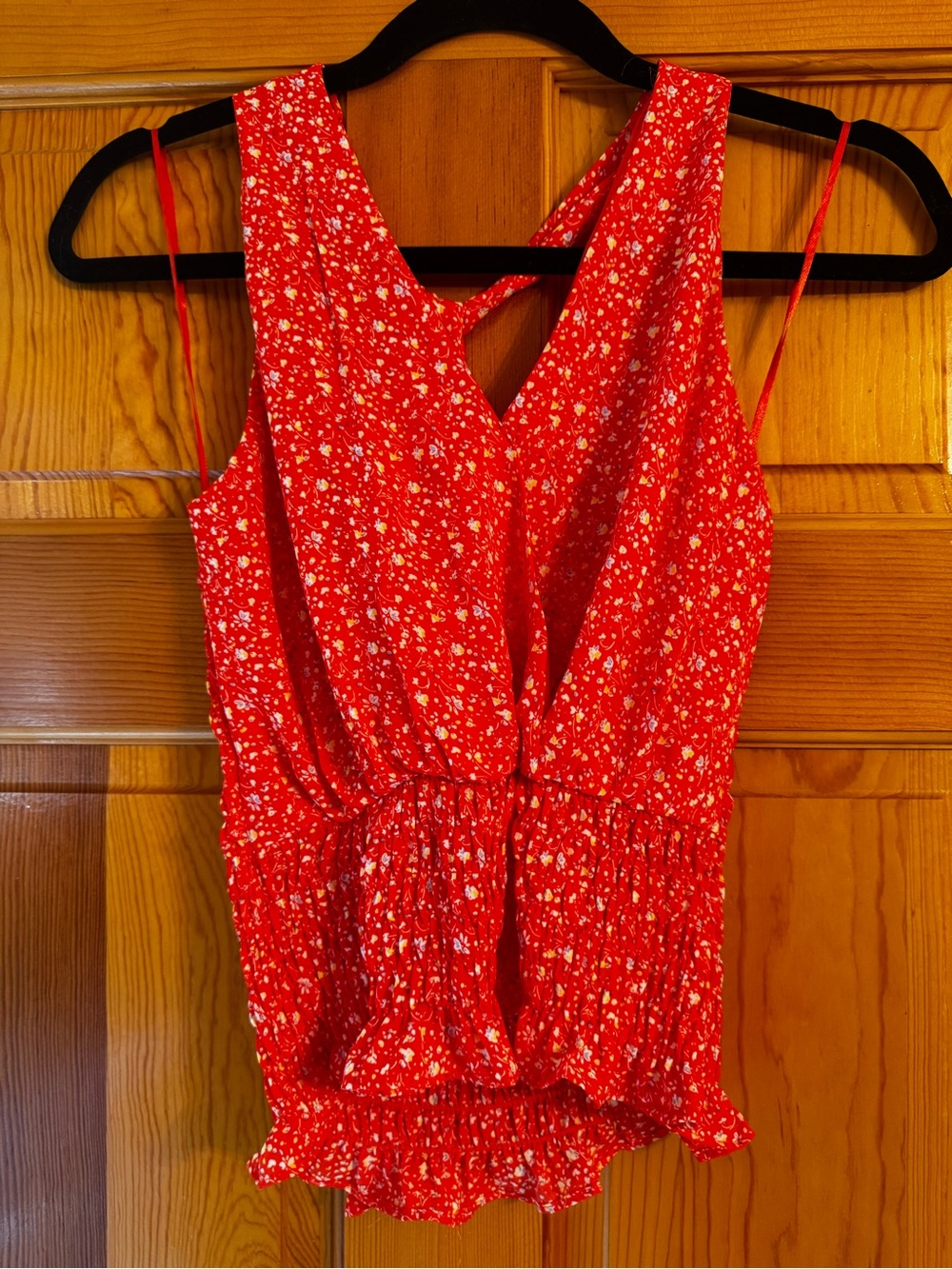 Sienna Sky Red Floral V-Neck Smocked Waist Cami